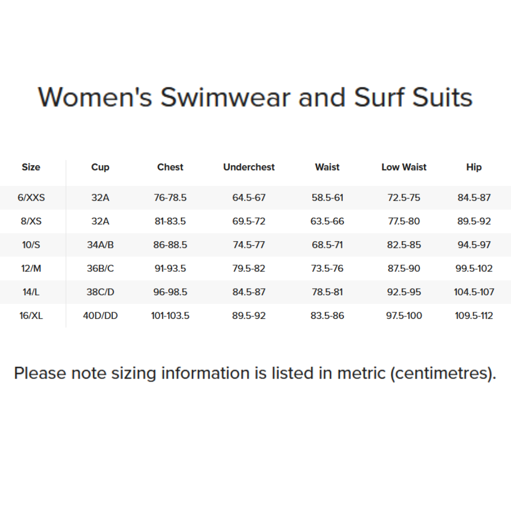 2024 Rip Curl Womens Swimwear and Surf Suits 0 Size Chart